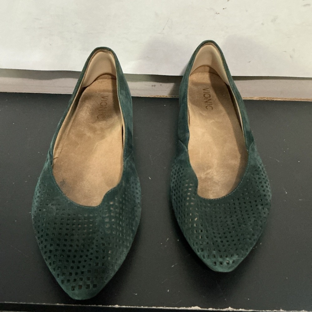 Vionic Teal Posey Perforated Suede Flats 9.5 Pointed Toe Office 359POSEY